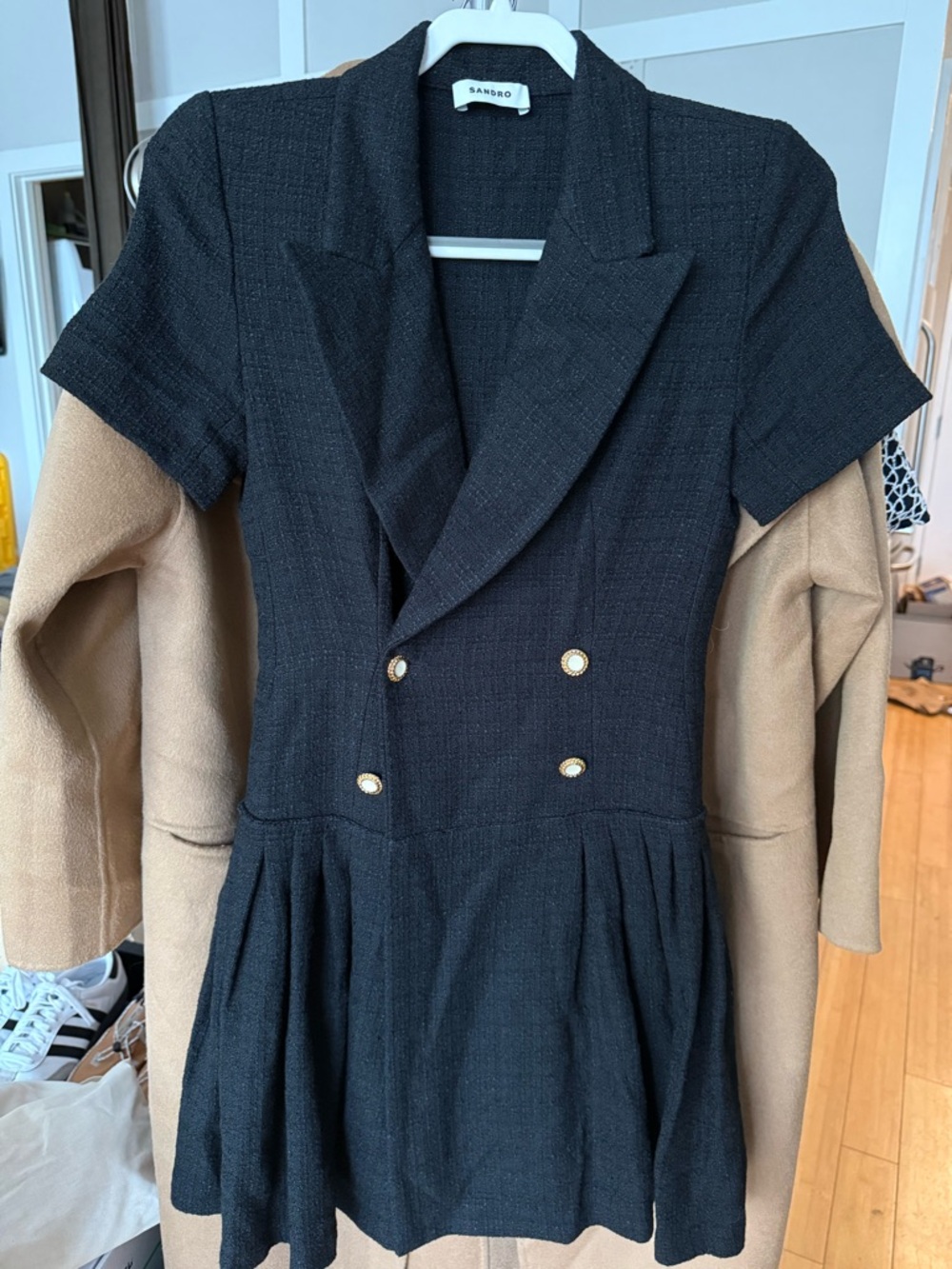 NWT Sandro Black Double-Breasted Tweed Mini Dress